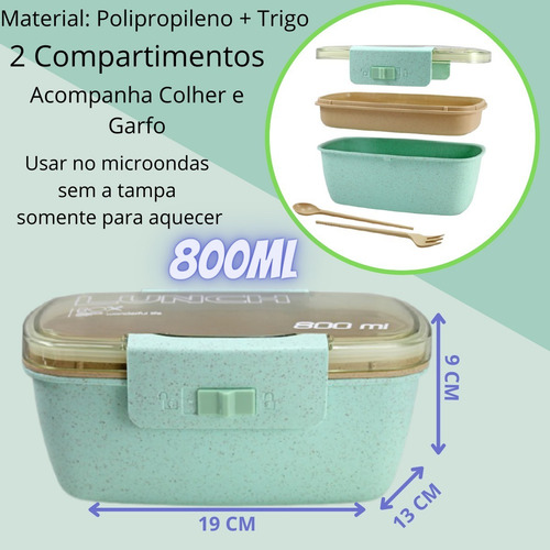 Imagem 4 de 6 de Marmita Ecológica Com Divisória 800 Ml Com Tampa Com Travas