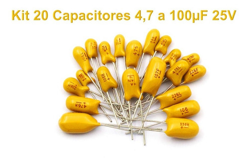 Capacitor Tântalo Kit 20 Pçs Sortidas De 4,7 A 100µf.x.25v