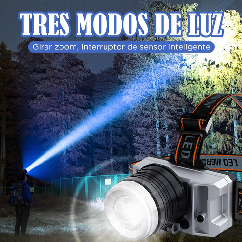 Lámpara Cabeza Led Linterna Minera Recargable Usb Con Sensor