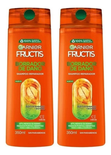 2 Shampoo Garnier Fructis Borrador De Daño Reparador 350ml