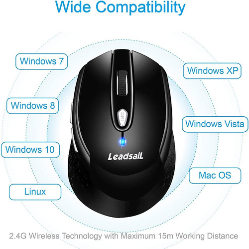 Mouse Inalambrico Para Pc Con 6 Botones | Leadsail / Negro