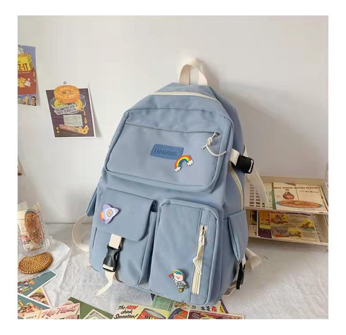 Mochila Impermeable Kawaii Coreano Negra 17 Pulgadas