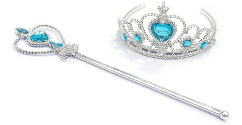 Kit Festa Princesa Acessórios Disney Cinderela Varinha Coroa Cor Azul