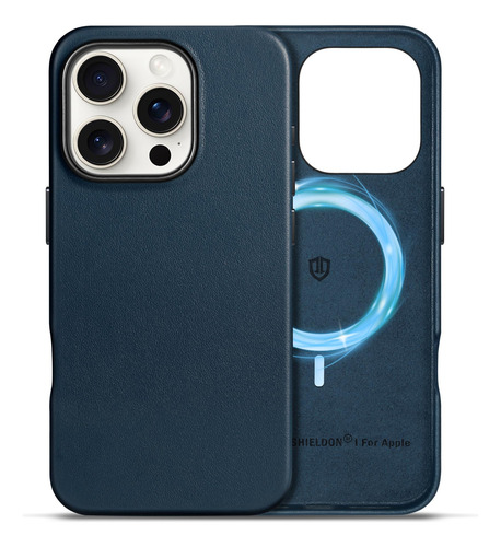 Capa Shieldon Para iPhone 16 Pro 6.3 Em Couro Genuíno Azul M