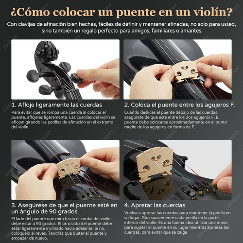 Violin Acustico Profesional 4/4 Con Estuche Zuszox, Set De Violín Para Principiantes, Adultos Y Estudiantes Con Resina, Hombrera, Arco, Afinador Y Pegatinas Para Diapasón