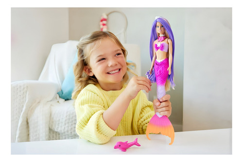Barbie Fantasía Muñeca Sirenas Colores Mágicos Cabello Rosa