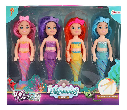 Muñeca Sirena X4 15cm Princesa Caja Nena Juguete Regalo