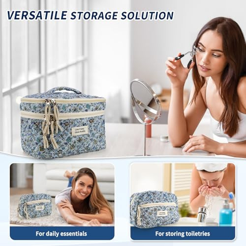 Bolsa Maquillaje Grande 3 Piezas Acolchada Doble Capa Flores