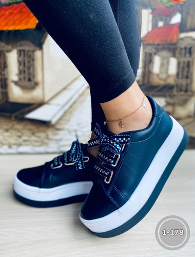 Zapatos Altos Para Chicas Doble Piso Cordones De Cinta Azul