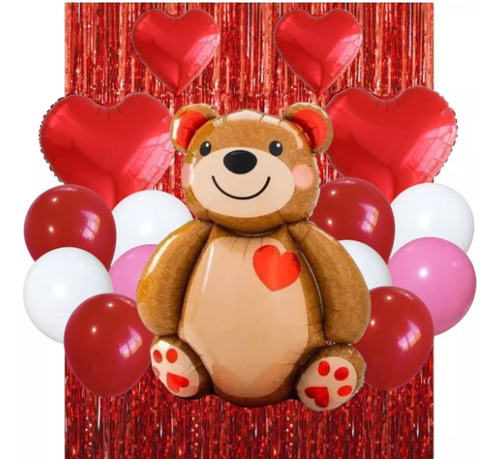 Kit Decoracion Love Amor San Valentin Globo Oso Grand+cortin