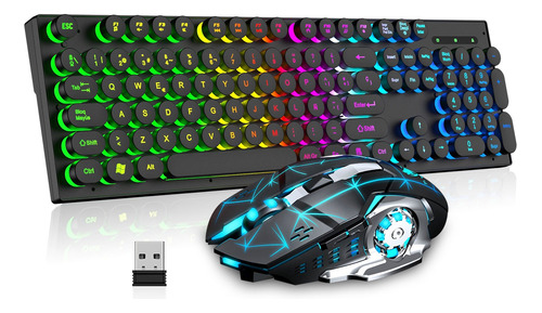 Kit Teclado Mouse Game Retroiluminado Inalambrico Recargable