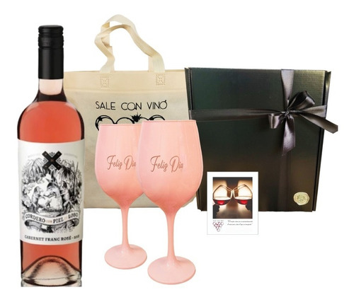 Box Vino Cordero Con Piel De Lobo Rose + 2 Copas Rosas