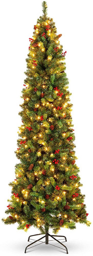 Arbol De Navidad Delgado Iluminado De 2.74m Base De 0.91m