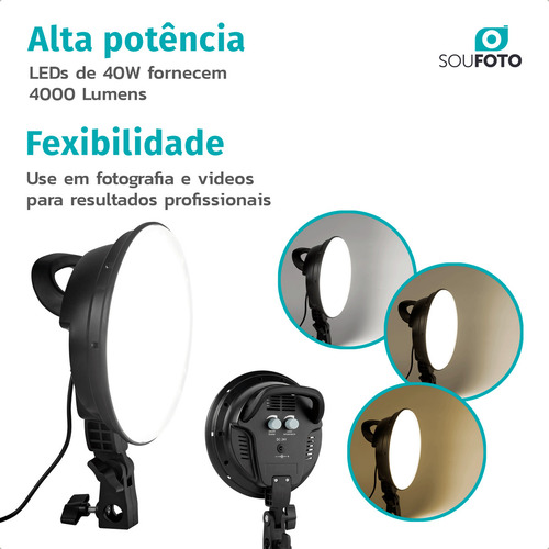 Kit Iluminação Softbox Duplo Berlim LED Bicolor 40W com Dimmer, Tripé 190cm, Bolsa de Transporte, Luz Ajustável Fria e Quente, 127/220V, Ideal para Estúdio, Foto, Vídeo, Lives e Produções
