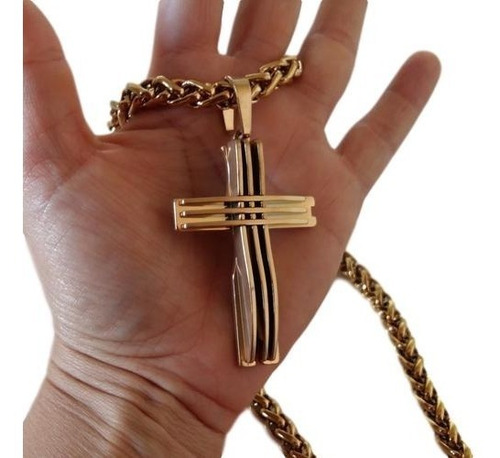 Cordão Grosso Crucifixo Grande Masculino Folheados Ouro 18k