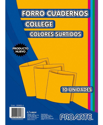 Forros Cuadernos College Proarte Variedades 10 Unidades