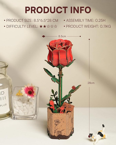 Flores De Madera Red Rose Rolife Puzzle 3d
