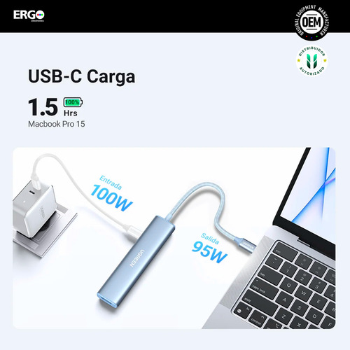 Hub Ugreen 5en1 Usb-a Multipuerto 5gbps Pd-100w Pc Mac Azul