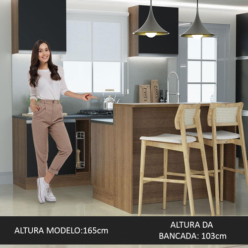 Isla de cocina con encimera y encimera, 120 cm, Glamy Madesa RP, color rústico/negro
