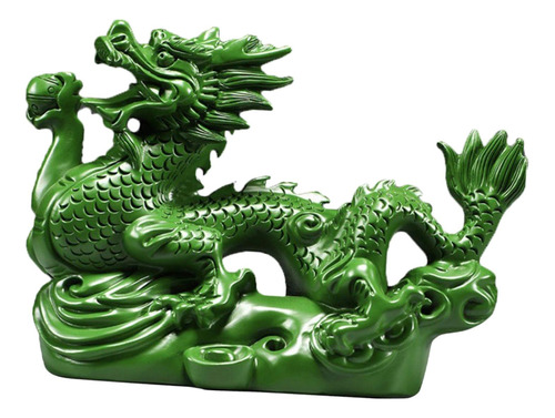 Figurita De Dragón Chino, Escultura De Madera, Animal Verde