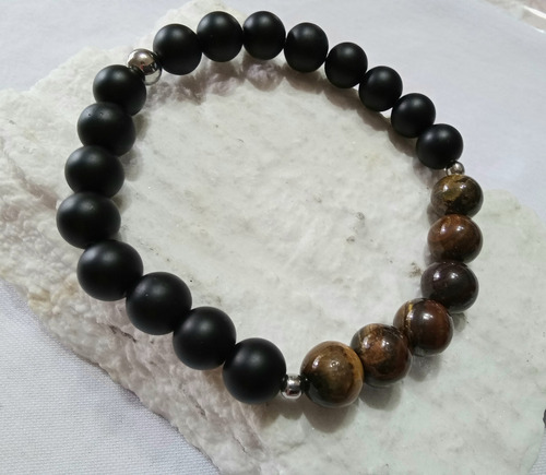Pulsera Elastizada Piedras Onix Negro, Ojo De Tigre P/hombre Varios 18 Cm