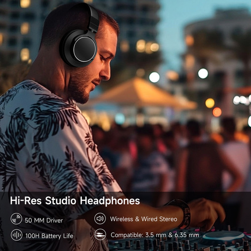 Auriculares Dj Bluetooth Y Cable, Para Mezcla Y Estudio Negro