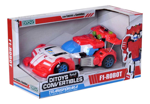 Robot-auto F1 Convertible Luz Y Sonido Rojo/blanco Full