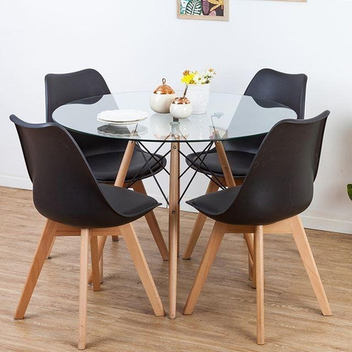 Mesa De Comedor Redonda Vidrio Pata Madera Eames 120cm