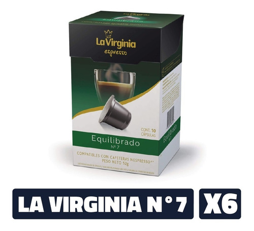 Imagen 1 de 4 de Café La Virginia Equilibrado N°7 Cápsulas Nespresso X6 Cajas