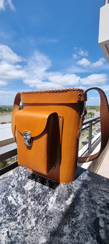Bolso Portatermo Cuero Bolsillo Cierre Portafolio Premium!! Color Marrón