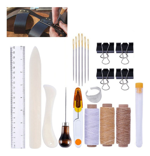 Artesanía En Cuero Kit Hilos Para Coser Para Diy 19 Piezas