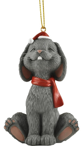 Whimsical Gray Bunny Christmas Ornament - Figura Colecc...