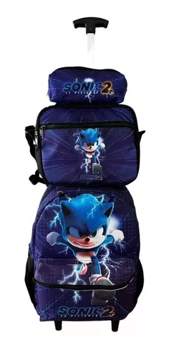 Kit Mochila Infantil de Rodinhas Menino Jogo Sonic Toys 2U