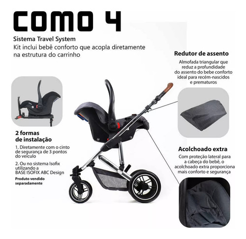 Carrinho Com Moisés E Bebê Conforto 4 Asphalt Abc Design
