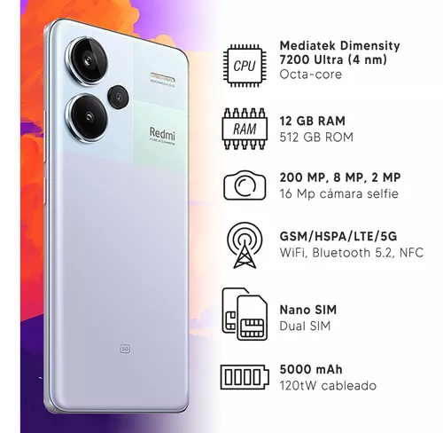 Teléfono Xiaomi Redmi Note 13 Pro Plus 5G tamaño 7200 Ultra 200MP 120W  512GB NFC