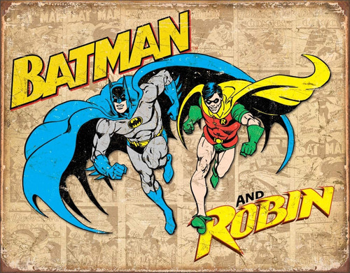 Cartel De Lata Con Diseño De Batman Y Robin Weathered De De