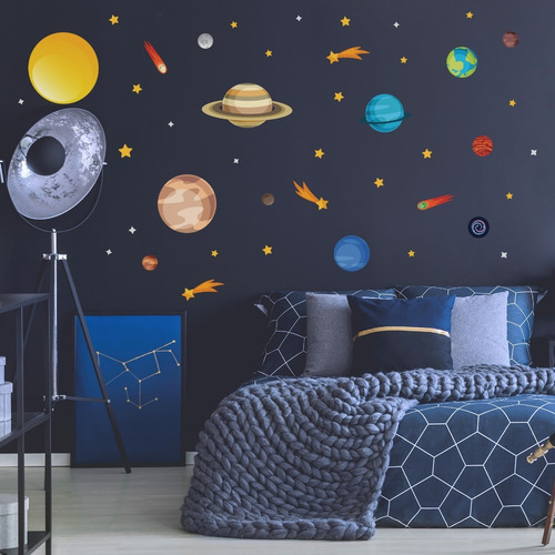 Imagem 3 de 7 de Adesivo De Parede Sistema Solar Quarto Menino Planetas