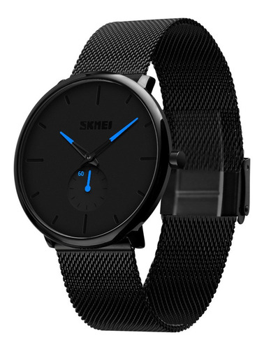 Reloj Hombre Skmei 9185 Malla Acero Minimalista Elegante Color de la malla Negro Color del fondo Azul