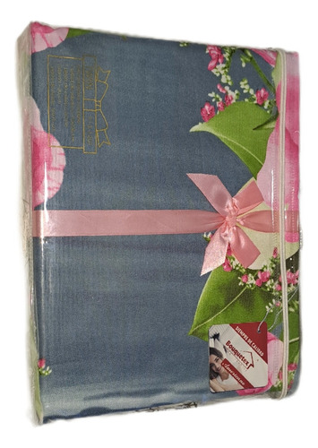 Juego Sábanas Bouquetex Amer 1 1/2 Plaza Twin 1500 Percale Gris Oscuro Floreado