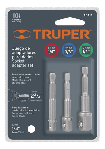 Juego De 3 Adaptadores Taladro Para Copas Largo 2 3/4 Truper