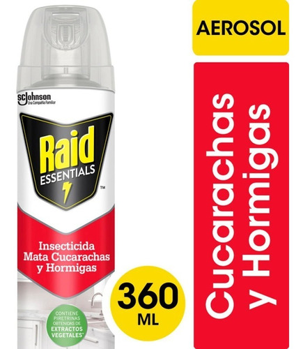 Raid Essentials Para Cucarachas Y Hormigas Aerosol 360ml