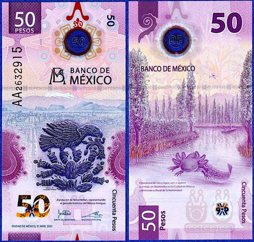 Billete $50 Fundación Tenochtitlán Ajolote, Serie A A, 2021