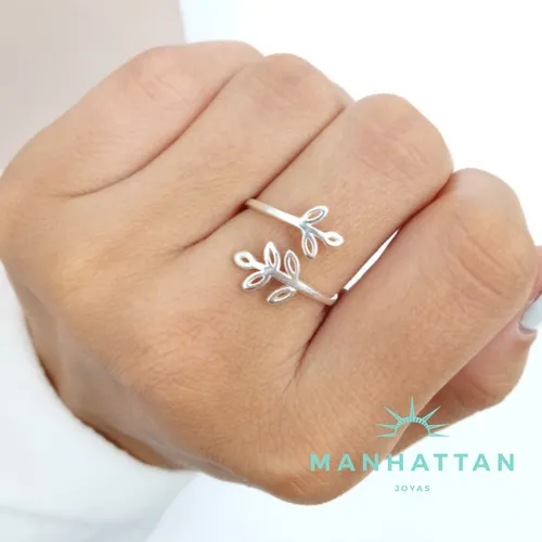 Archer Anillo Fino De Plata Hojitas De Laurel Regulable