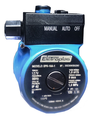 Motobomba Pressurizadora Eletroplas 120w Epr-18a-1