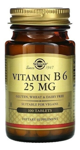 Solgar | Vitamin B6 | 25mg | 100 Tablets | Importado | Usa