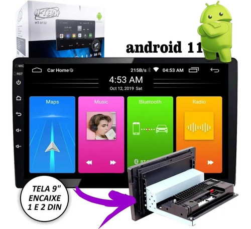 Imagem 1 de 8 de Multimídia Android 11 Mp5 1 Din 2 Din 9 Pol Gps Wifi Bt Usb