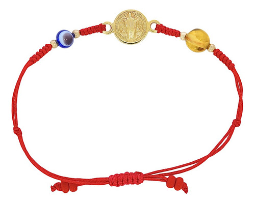 Pulsera Hilo Rojo Oro Ojo Turco Ambar San Benito Stellina Diámetro 0.5 Cm Largo 9 Cm
