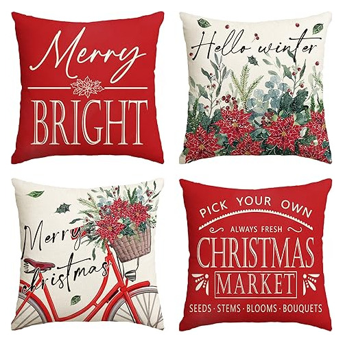 Fundas De Almohada  Merry Bright Christmas Market  Bici...