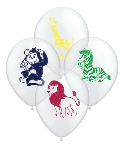 Globos De 12  Motivo Animales De La Selva Cristal X 50