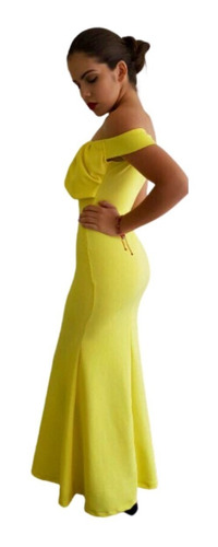 Vestido Fiesta Dama Ajustado Moda Amarillo Corte Sirena